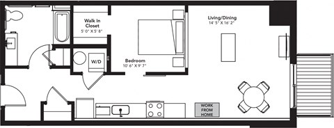 Floor plan for studio, 1 bath, 704 sqft